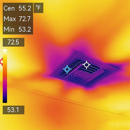 infrared imaging showing temperature differentials of a wall