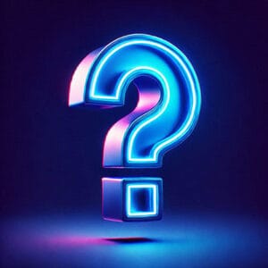 a floating neon blue question mark